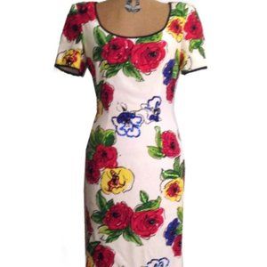 A.J. Bari Silk sequined floral print short sleeve knee length cocktail dress